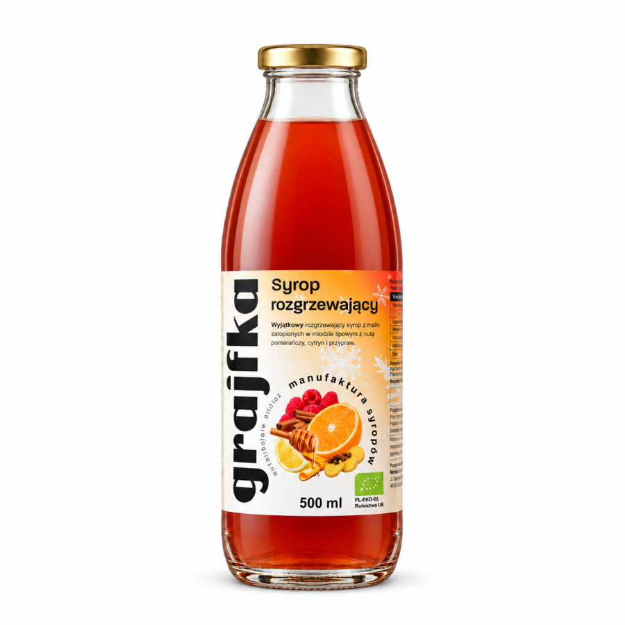 Syrop rozgrzewający BIO z malinami, miodem lipowym i imbirem 500 ml